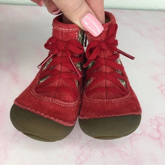 Stride Rite boots Holly leopard print and red suede side zip size 3 infant - Picture 4 of 13